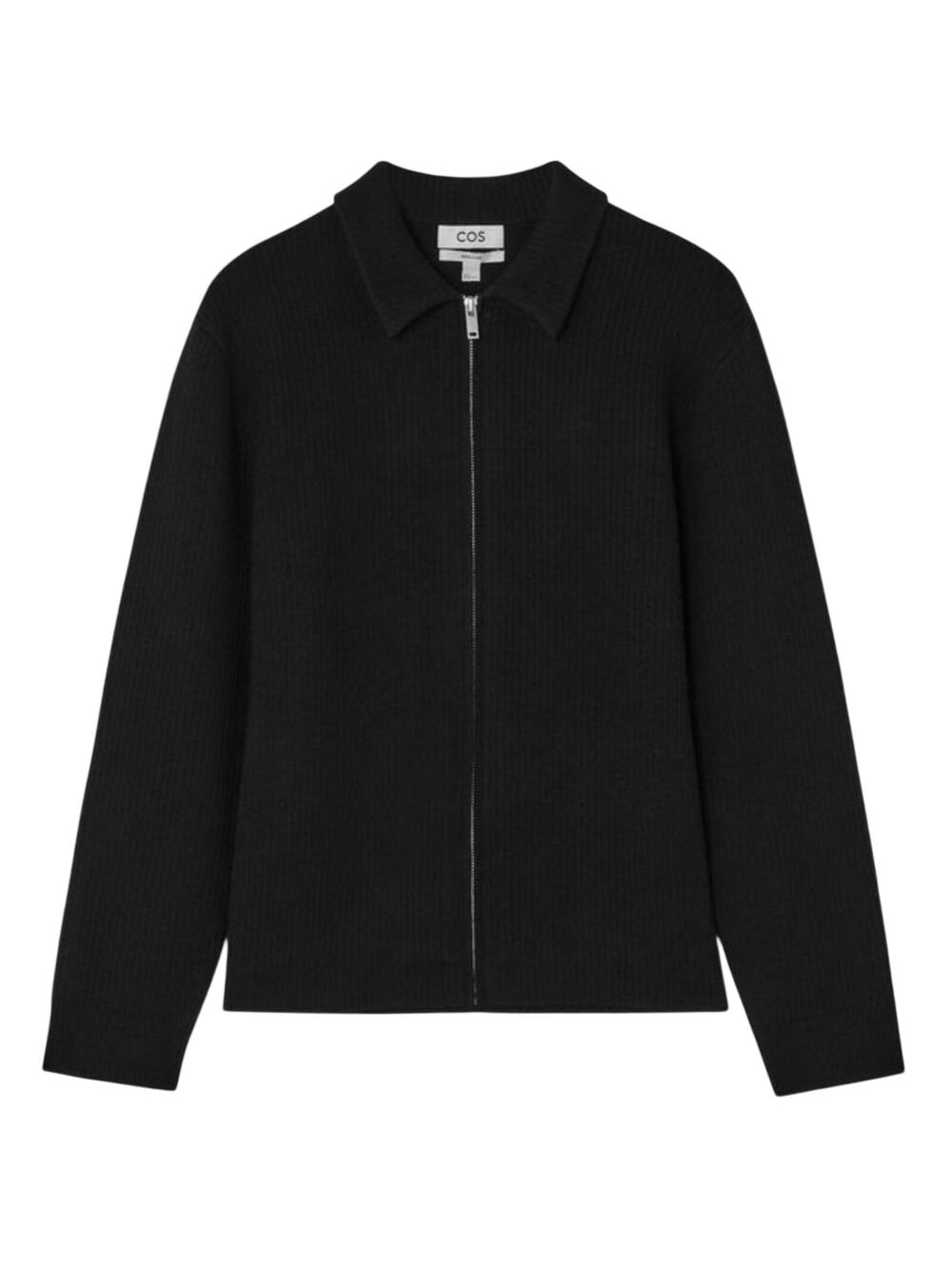 Cos Ribbed Black Wool Zip Front Jacket Size M